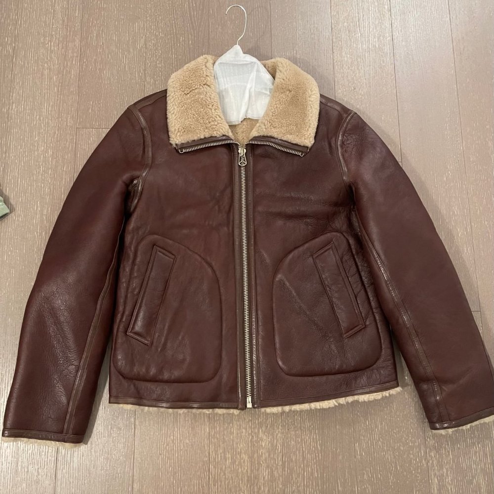 Men's Rag & Bone Stanley Shearling Brown Leather Jacket Size L Retail $2,495